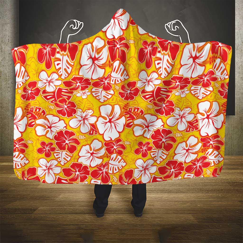 Yellow Hawaii Hibiscus Hooded Blanket Tropical Flowers Seamless Pattern - Polynesian Pride