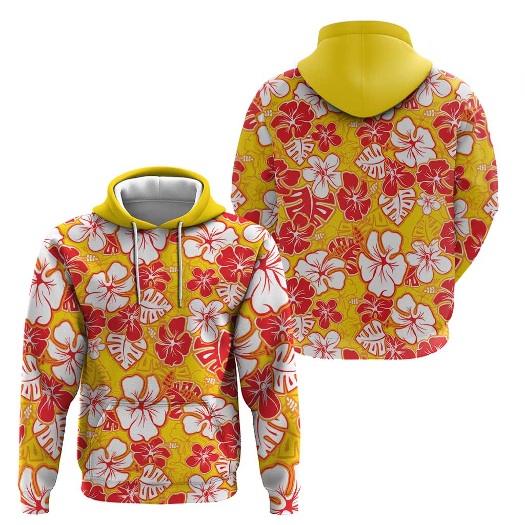 Yellow Hawaii Hibiscus Hoodie Tropical Flowers Seamless Pattern - Polynesian Pride