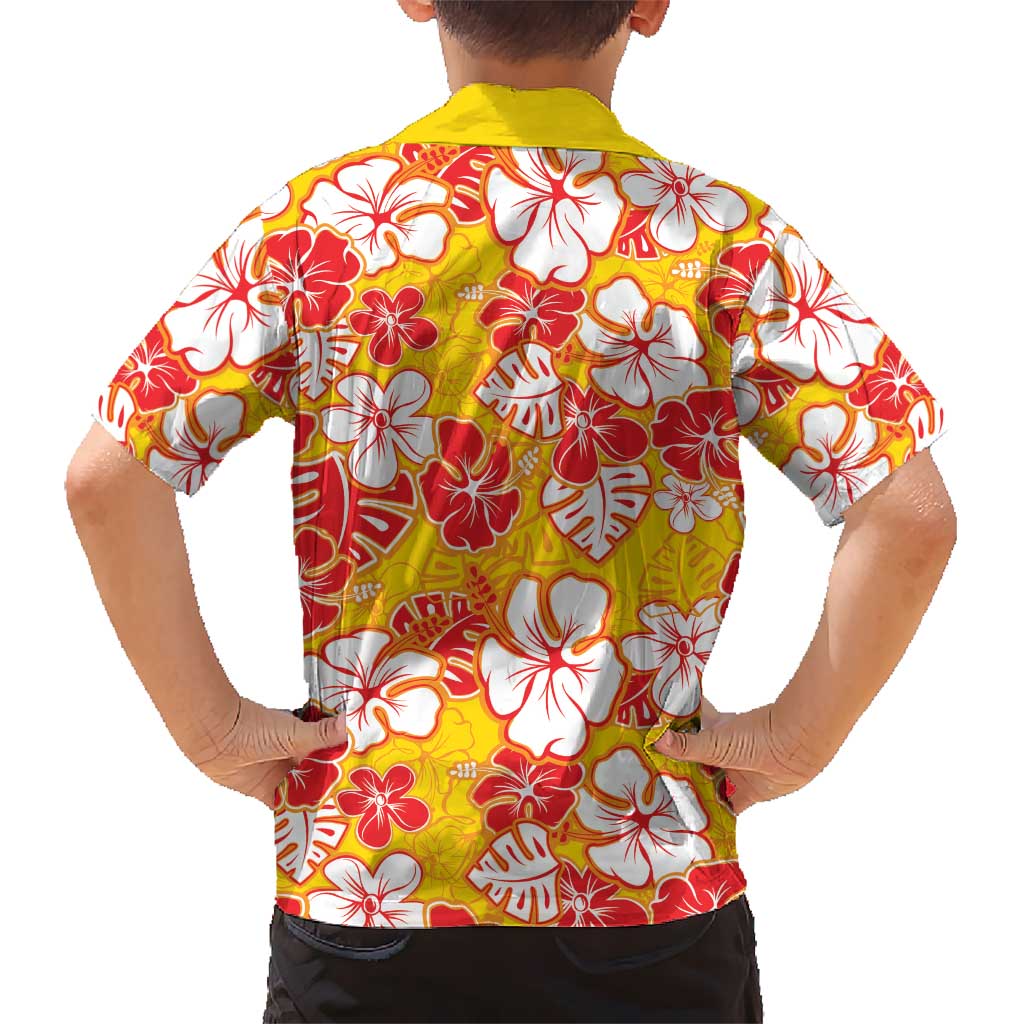 Yellow Hawaii Hibiscus Kid Hawaiian Shirt Tropical Flowers Seamless Pattern - Polynesian Pride