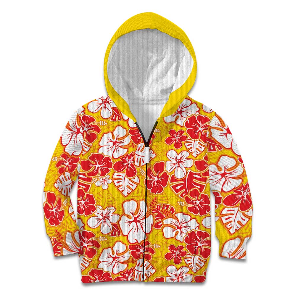 Yellow Hawaii Hibiscus Kid Hoodie Tropical Flowers Seamless Pattern - Polynesian Pride