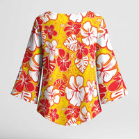 Yellow Hawaii Hibiscus Kimono Sleeve Blouse Tropical Flowers Seamless Pattern - Polynesian Pride