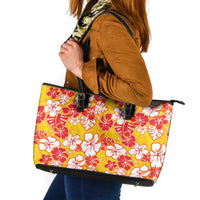 Yellow Hawaii Hibiscus Leather Tote Bag Tropical Flowers Seamless Pattern LT14 Yellow - Polynesian Pride