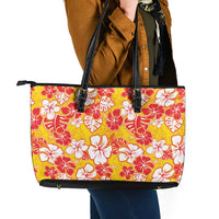 Yellow Hawaii Hibiscus Leather Tote Bag Tropical Flowers Seamless Pattern LT14 - Polynesian Pride