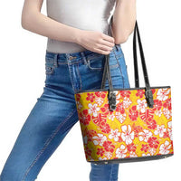 Yellow Hawaii Hibiscus Leather Tote Bag Tropical Flowers Seamless Pattern LT14 - Polynesian Pride