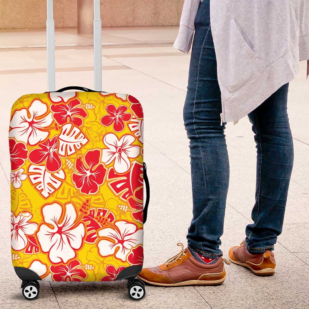 Yellow Hawaii Hibiscus Luggage Cover Tropical Flowers Seamless Pattern - Polynesian Pride
