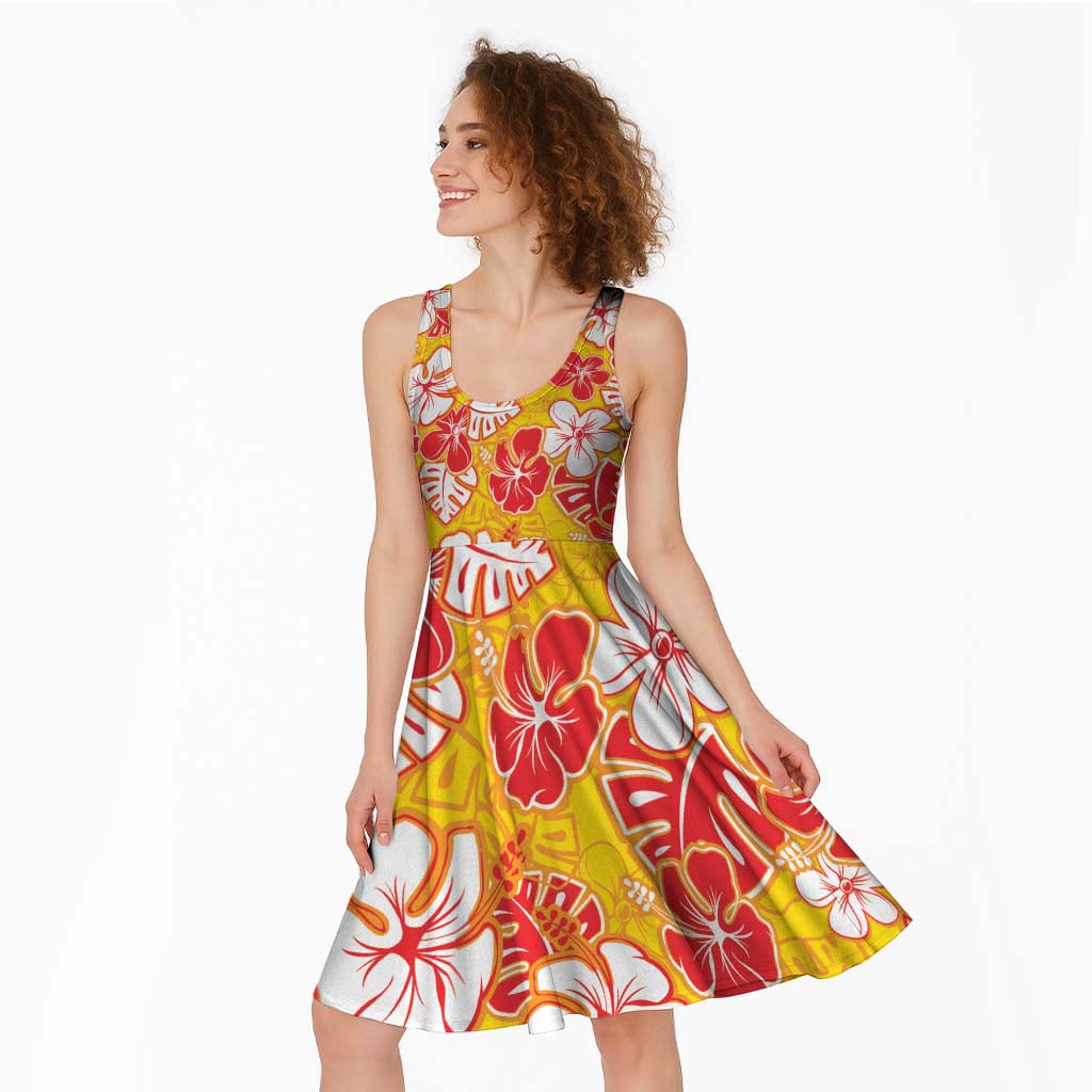 Yellow Hawaii Hibiscus Midi Dress Tropical Flowers Seamless Pattern - Polynesian Pride