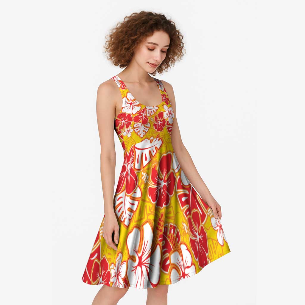 Yellow Hawaii Hibiscus Midi Dress Tropical Flowers Seamless Pattern - Polynesian Pride
