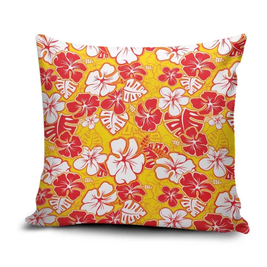 Yellow Hawaii Hibiscus Pillow Cover Tropical Flowers Seamless Pattern - Polynesian Pride