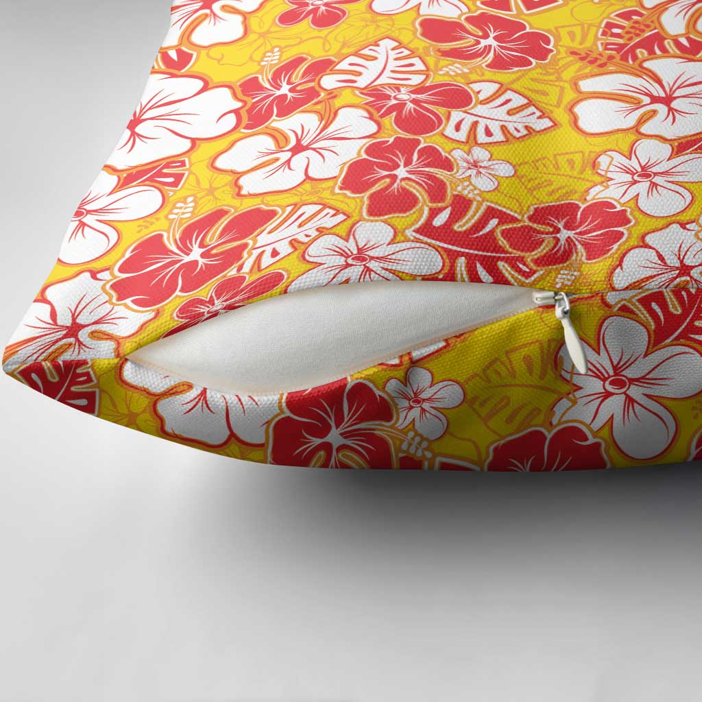 Yellow Hawaii Hibiscus Pillow Cover Tropical Flowers Seamless Pattern - Polynesian Pride