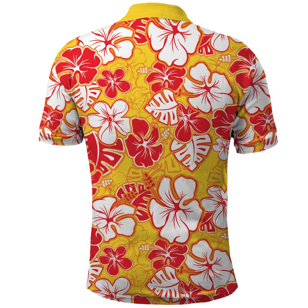 Yellow Hawaii Hibiscus Polo Shirt Tropical Flowers Seamless Pattern - Polynesian Pride