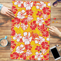 Yellow Hawaii Hibiscus Puzzle Tropical Flowers Seamless Pattern - Polynesian Pride