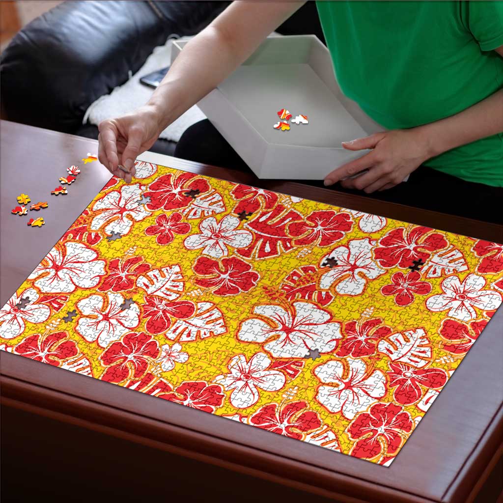 Yellow Hawaii Hibiscus Puzzle Tropical Flowers Seamless Pattern - Polynesian Pride