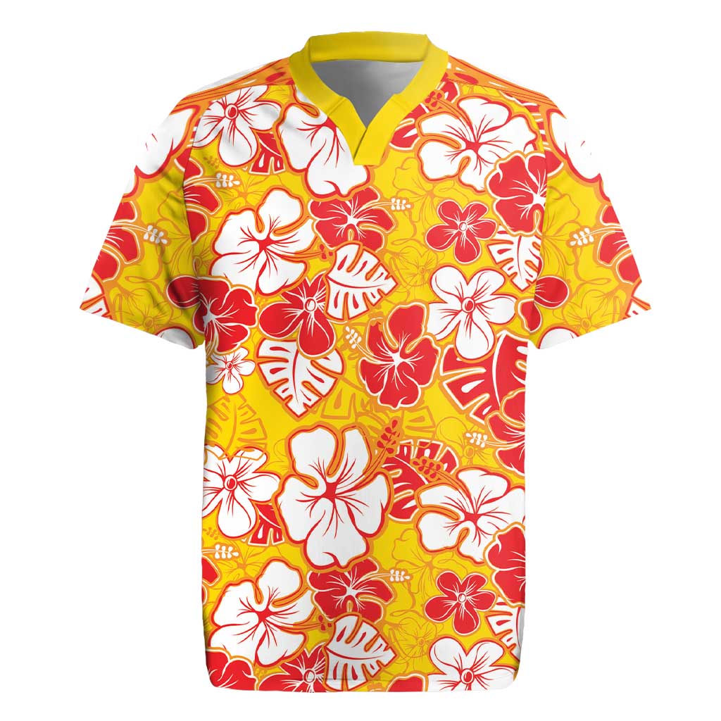 Yellow Hawaii Hibiscus Rugby Jersey Tropical Flowers Seamless Pattern - Polynesian Pride