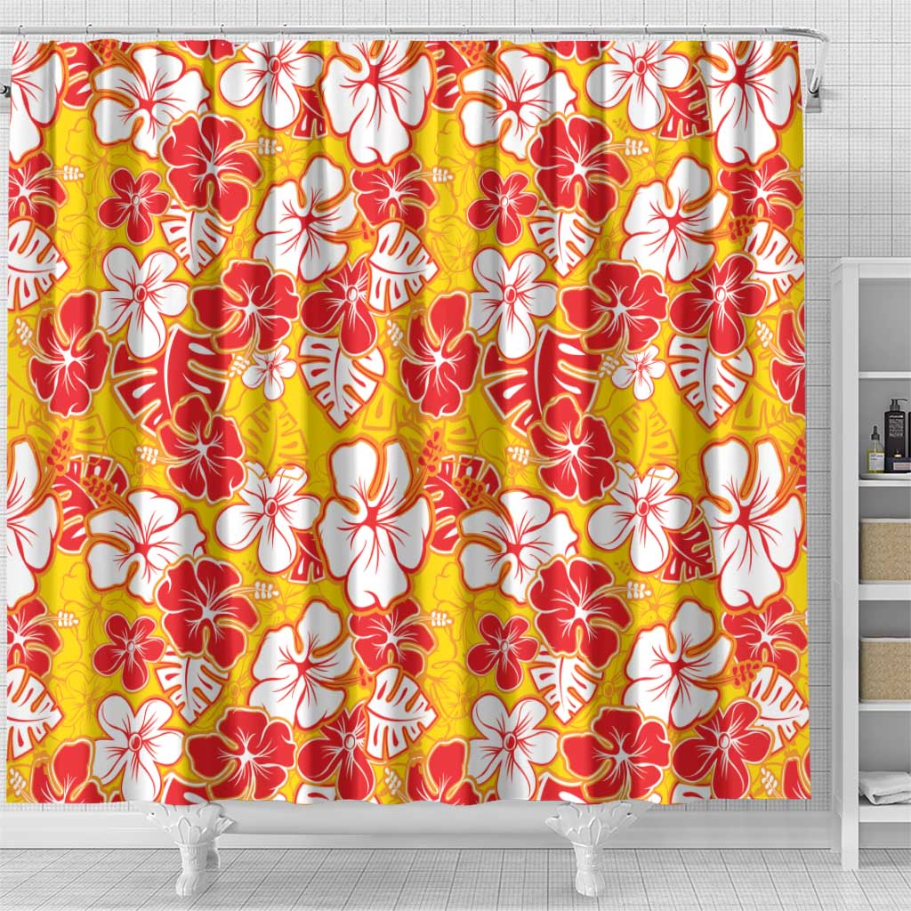 Yellow Hawaii Hibiscus Shower Curtain Tropical Flowers Seamless Pattern LT14 - Polynesian Pride