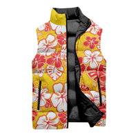 Yellow Hawaii Hibiscus Sleeveless Puffer Jacket Tropical Flowers Seamless Pattern - Polynesian Pride