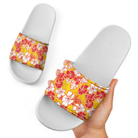Yellow Hawaii Hibiscus Slide Sandals Tropical Flowers Seamless Pattern - Polynesian Pride
