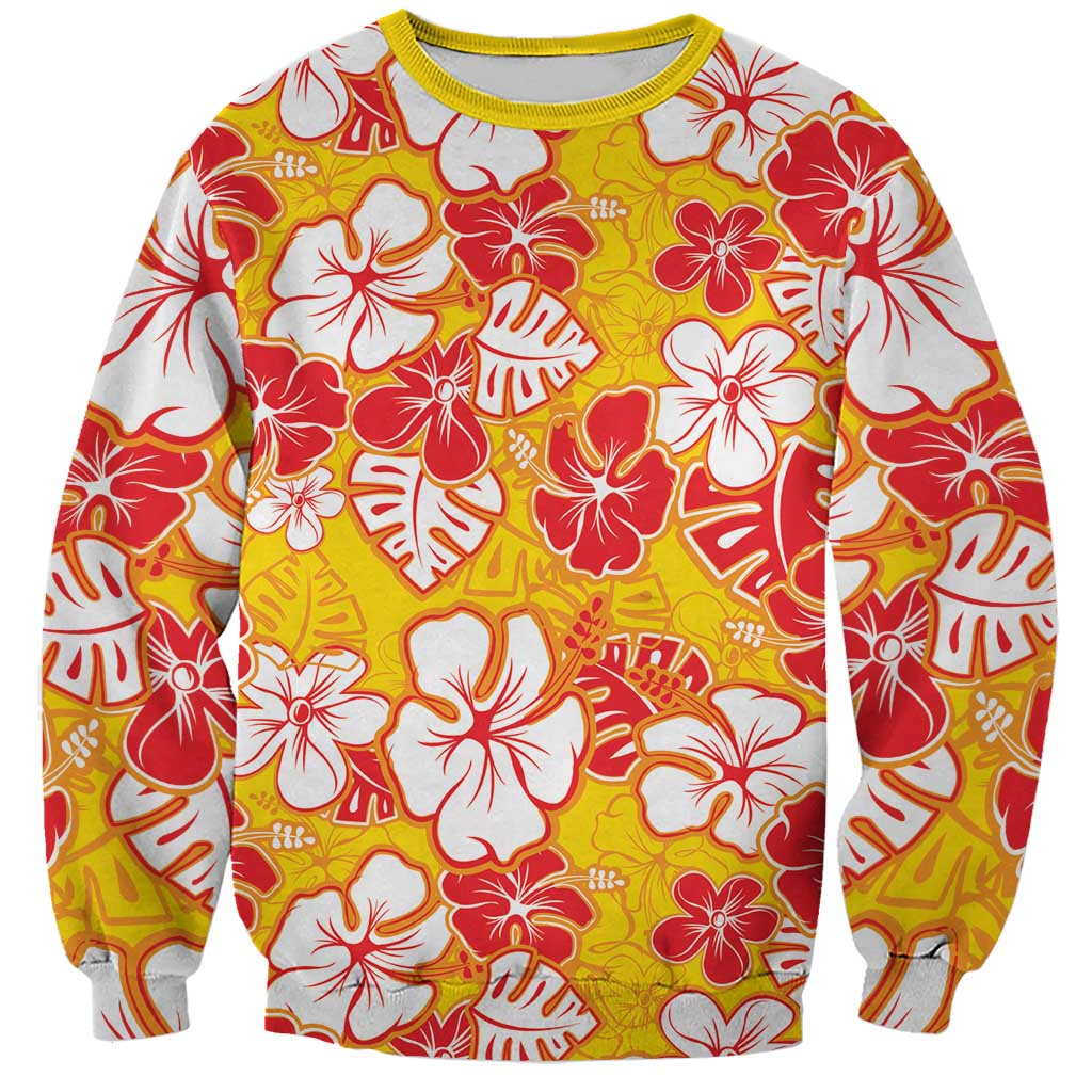 Yellow Hawaii Hibiscus Sweatshirt Tropical Flowers Seamless Pattern LT14 Unisex Yellow - Polynesian Pride