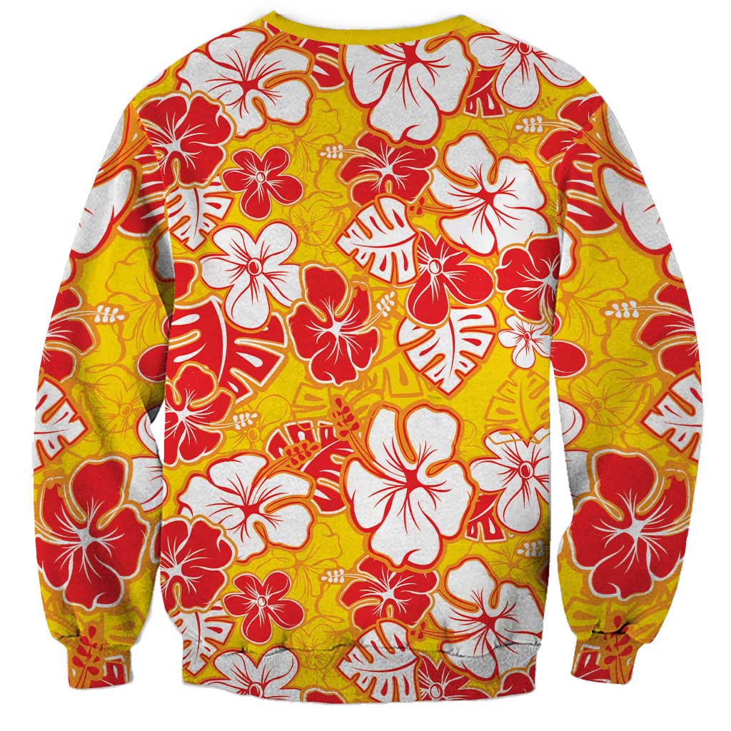 Yellow Hawaii Hibiscus Sweatshirt Tropical Flowers Seamless Pattern LT14 - Polynesian Pride