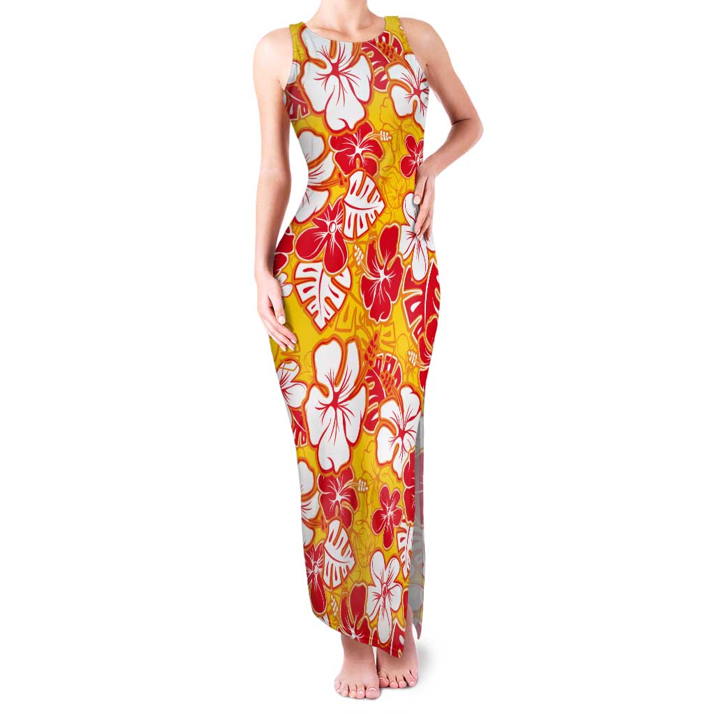 Yellow Hawaii Hibiscus Tank Maxi Dress Tropical Flowers Seamless Pattern LT14 Women Yellow - Polynesian Pride