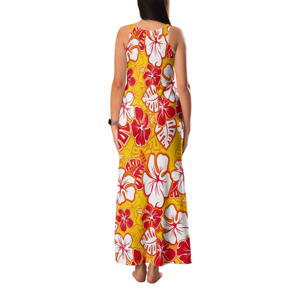 Yellow Hawaii Hibiscus Tank Maxi Dress Tropical Flowers Seamless Pattern LT14 - Polynesian Pride