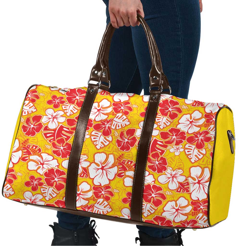 Yellow Hawaii Hibiscus Travel Bag Tropical Flowers Seamless Pattern - Polynesian Pride
