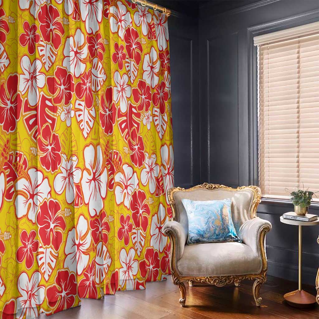 Yellow Hawaii Hibiscus Window Curtain Tropical Flowers Seamless Pattern - Polynesian Pride