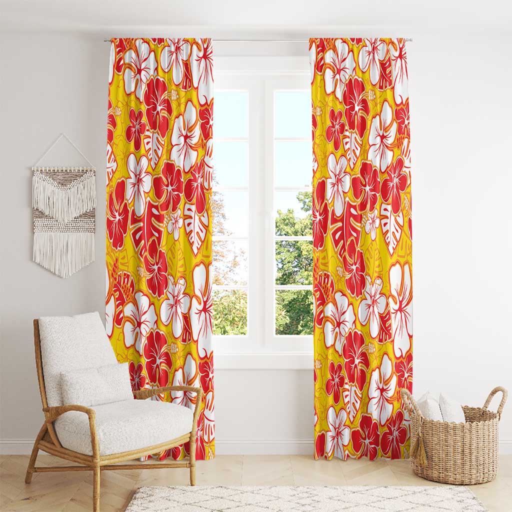 Yellow Hawaii Hibiscus Window Curtain Tropical Flowers Seamless Pattern - Polynesian Pride