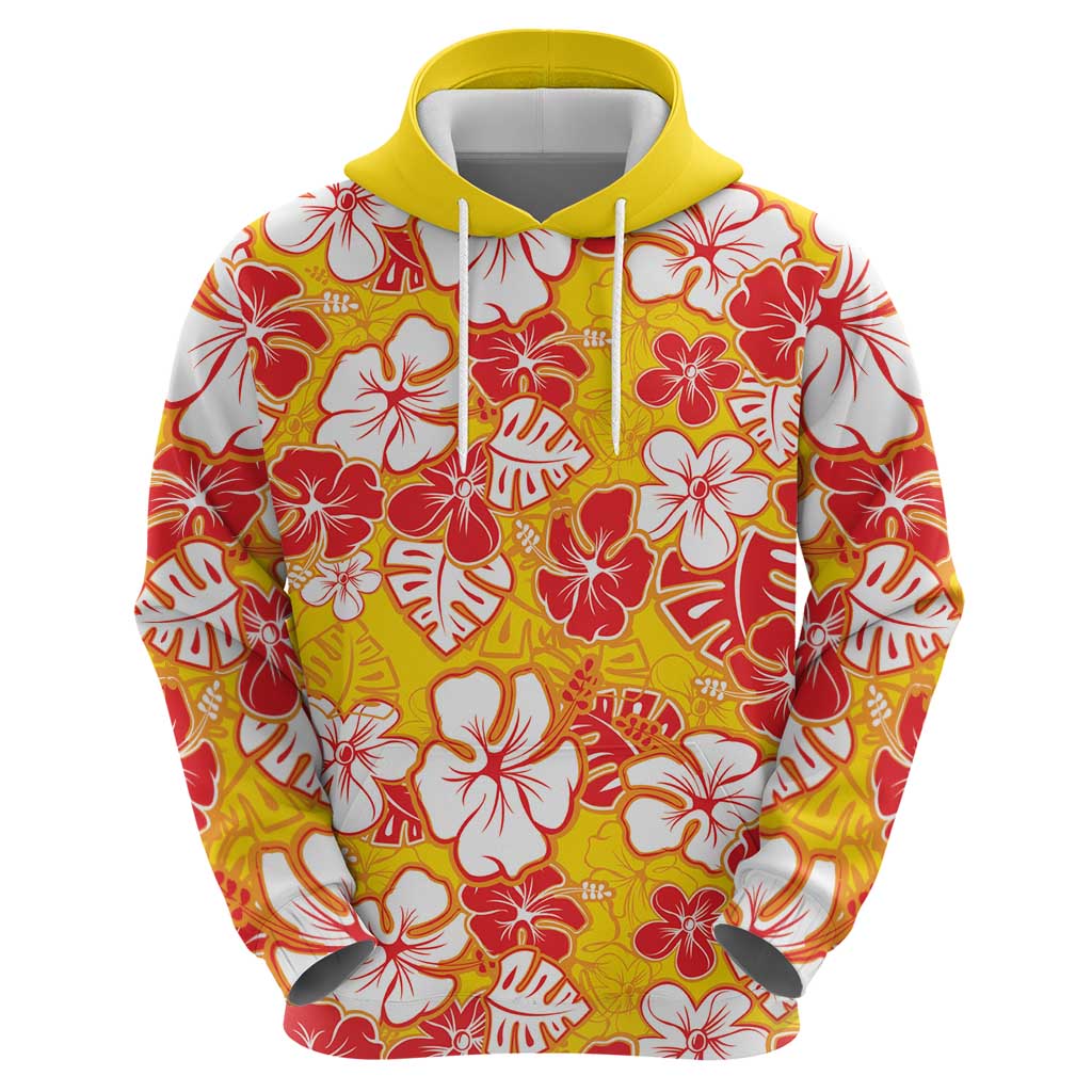 Yellow Hawaii Hibiscus Zip Hoodie Tropical Flowers Seamless Pattern - Polynesian Pride