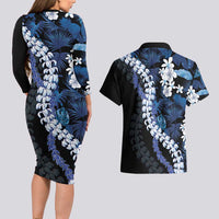 Polu Aloha Hawaii Lei Couples Matching Long Sleeve Bodycon Dress and Hawaiian Shirt Tropical Flowers Elegant Vibe LT14 - Polynesian Pride