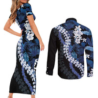Polu Aloha Hawaii Lei Couples Matching Short Sleeve Bodycon Dress and Long Sleeve Button Shirt Tropical Flowers Elegant Vibe LT14 - Polynesian Pride