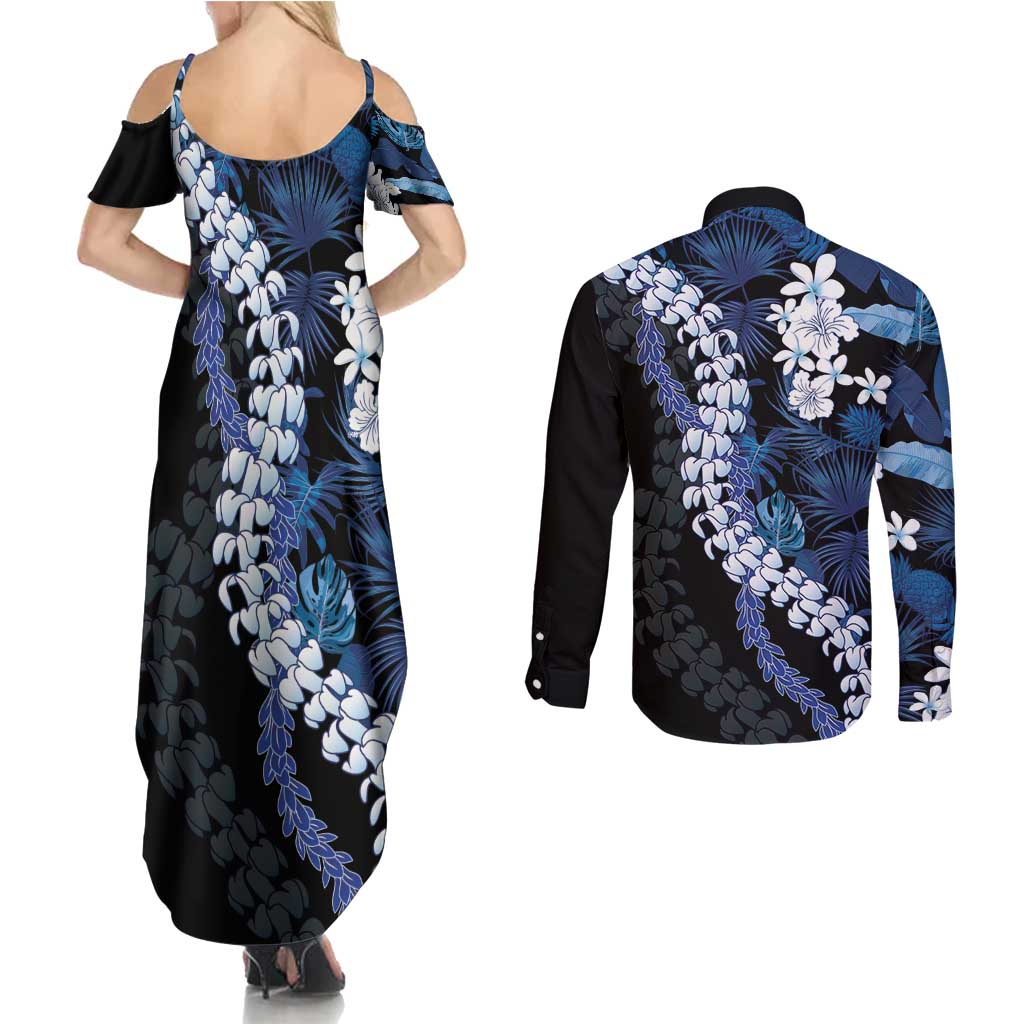 Polu Aloha Hawaii Lei Couples Matching Summer Maxi Dress and Long Sleeve Button Shirt Tropical Flowers Elegant Vibe - Polynesian Pride