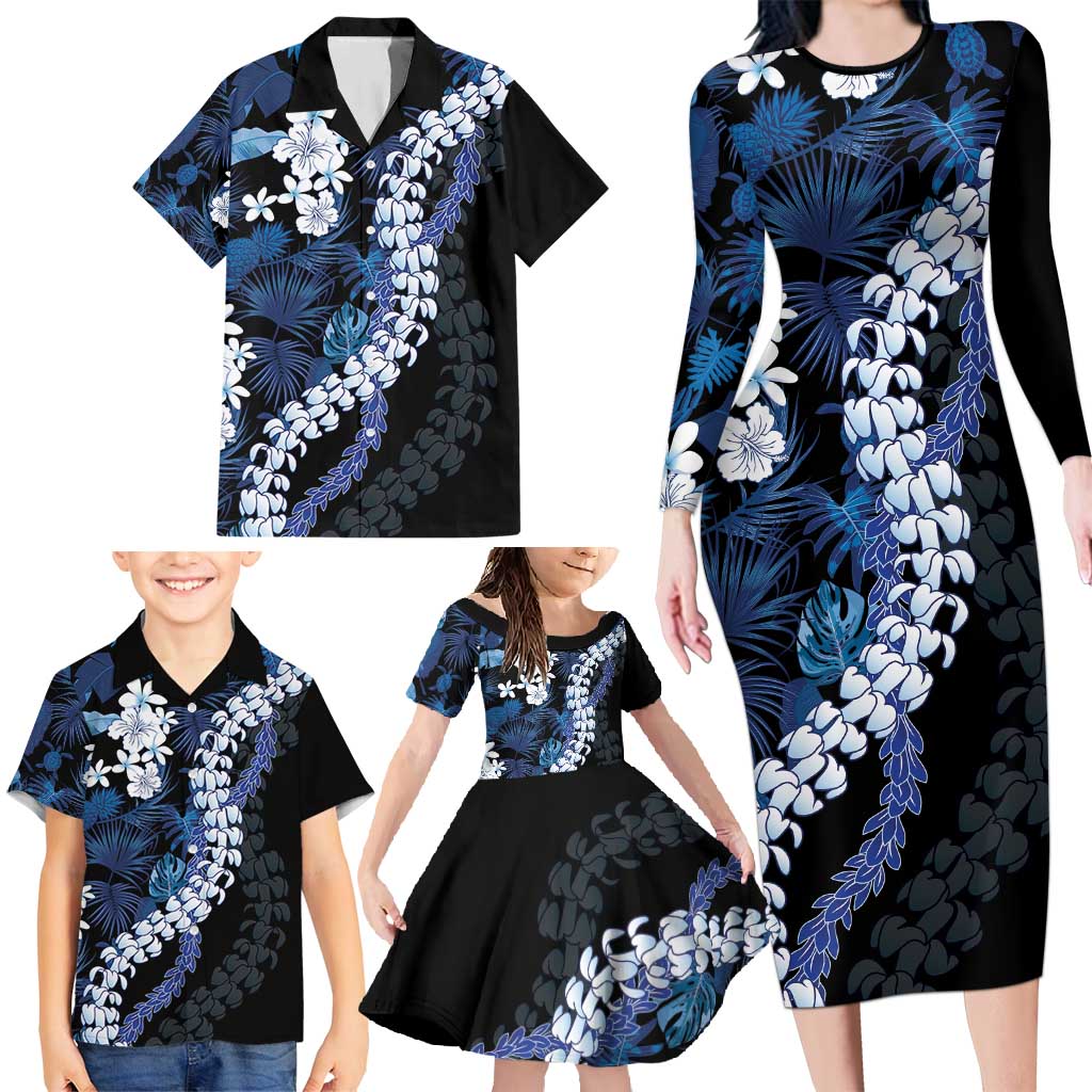 Polu Aloha Hawaii Lei Family Matching Long Sleeve Bodycon Dress and Hawaiian Shirt Tropical Flowers Elegant Vibe LT14 - Polynesian Pride