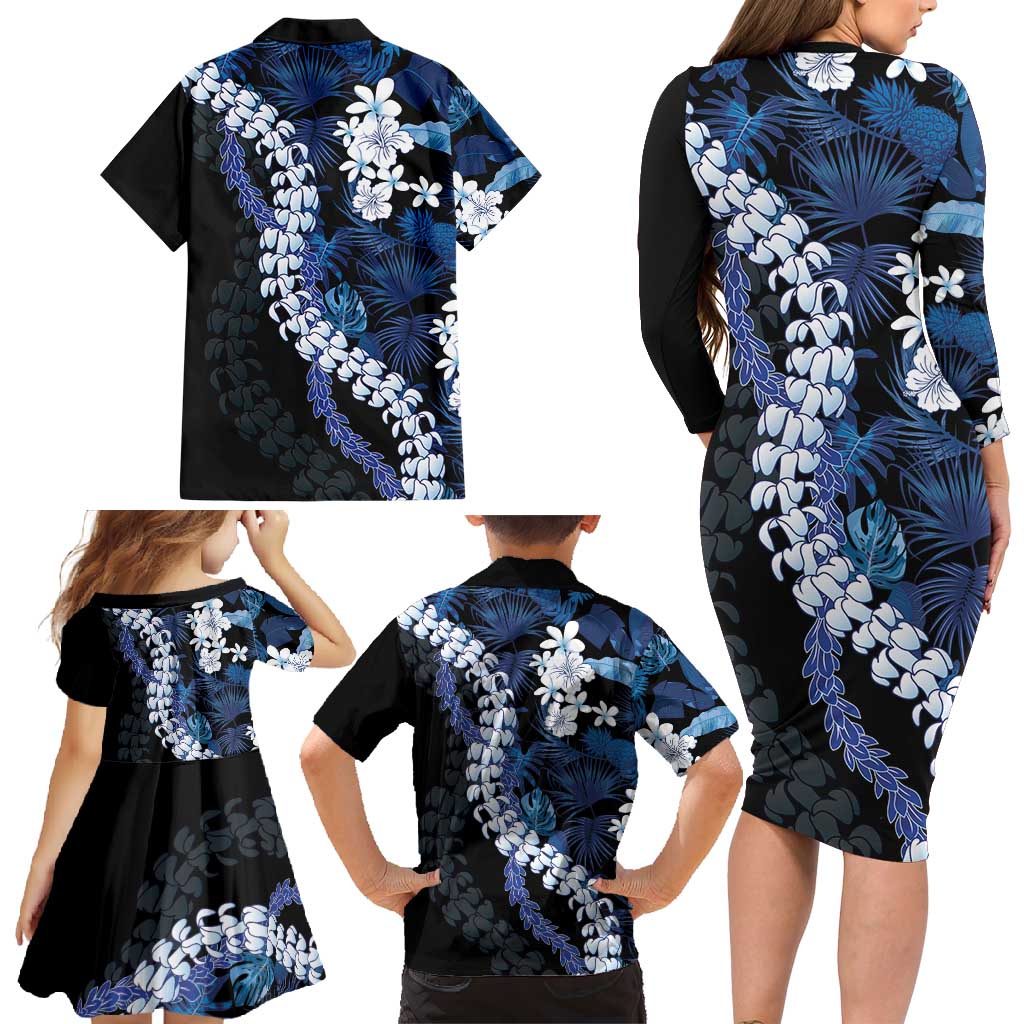 Polu Aloha Hawaii Lei Family Matching Long Sleeve Bodycon Dress and Hawaiian Shirt Tropical Flowers Elegant Vibe LT14 - Polynesian Pride