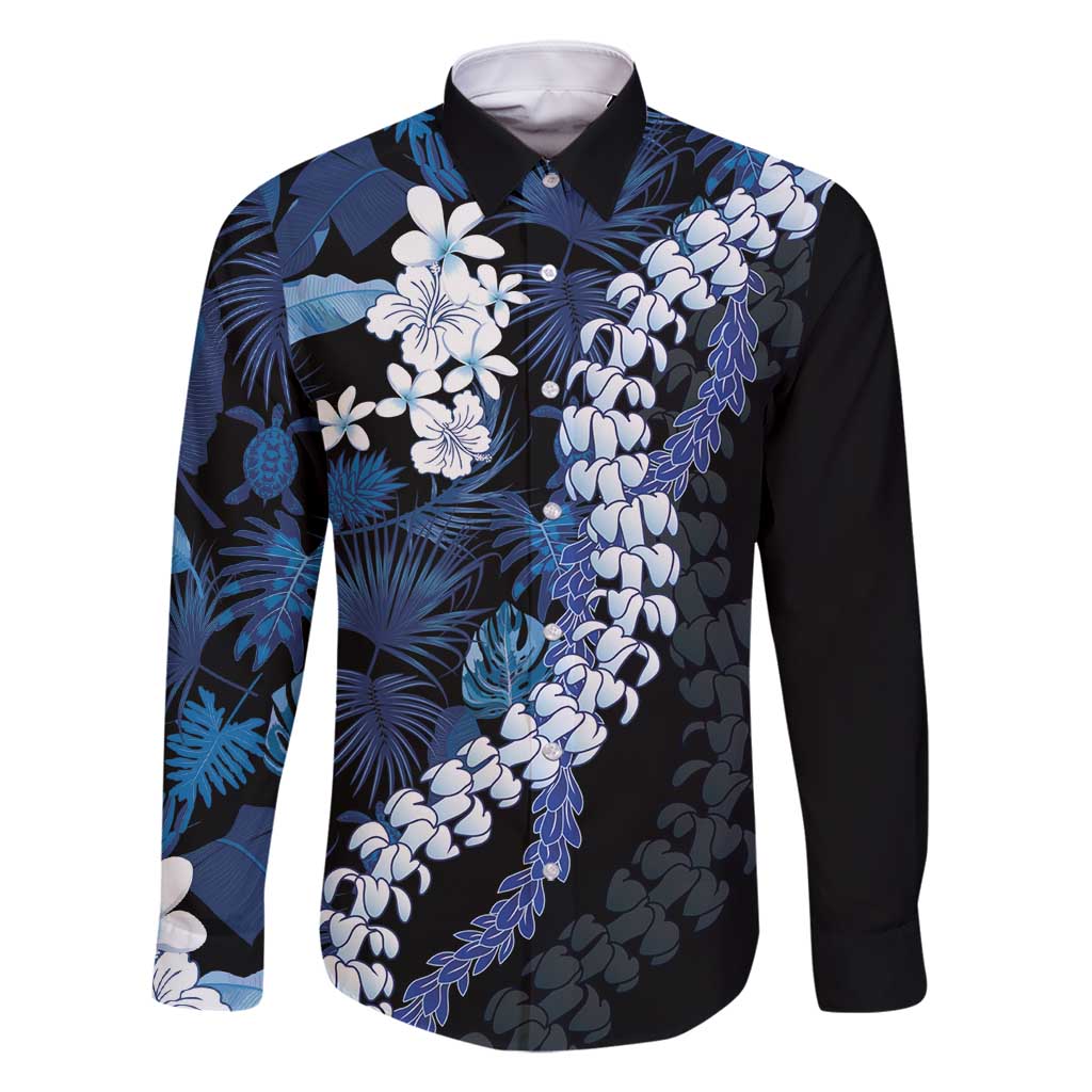 Polu Aloha Hawaii Lei Family Matching Mermaid Dress and Hawaiian Shirt Tropical Flowers Elegant Vibe LT14 Dad's Shirt - Long Sleeve Blue - Polynesian Pride