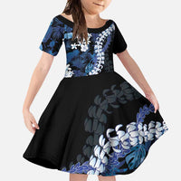 Polu Aloha Hawaii Lei Family Matching Summer Maxi Dress and Hawaiian Shirt Tropical Flowers Elegant Vibe LT14 Daughter's Dress Blue - Polynesian Pride
