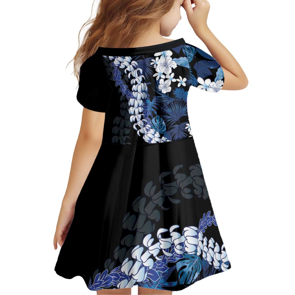 Polu Aloha Hawaii Lei Kid Short Sleeve Dress Tropical Flowers Elegant Vibe - Polynesian Pride