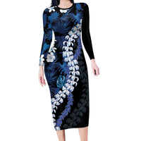 Polu Aloha Hawaii Lei Long Sleeve Bodycon Dress Tropical Flowers Elegant Vibe - Polynesian Pride