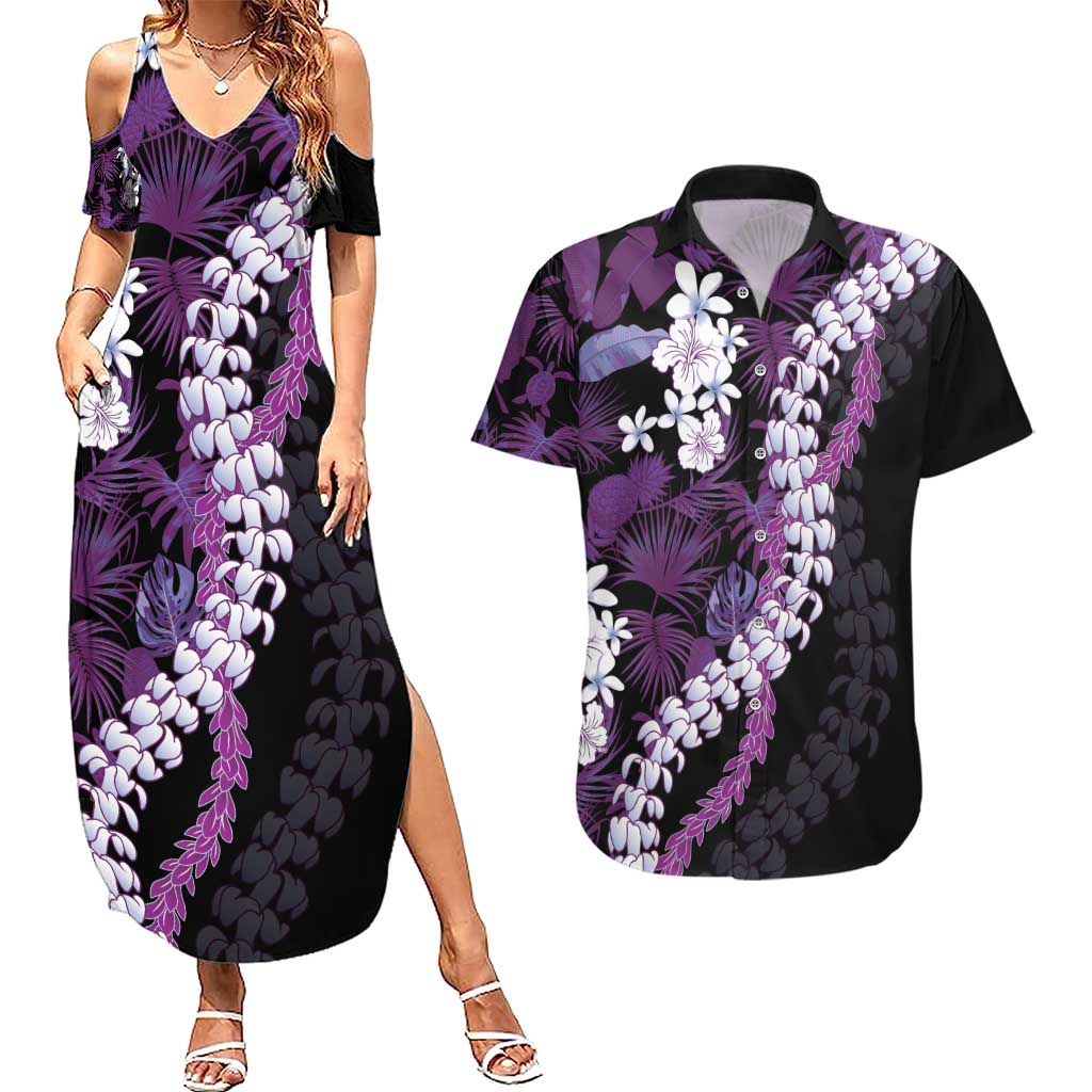 Poni Aloha Hawaii Lei Couples Matching Summer Maxi Dress and Hawaiian Shirt Tropical Flowers Elegant Vibe - Polynesian Pride
