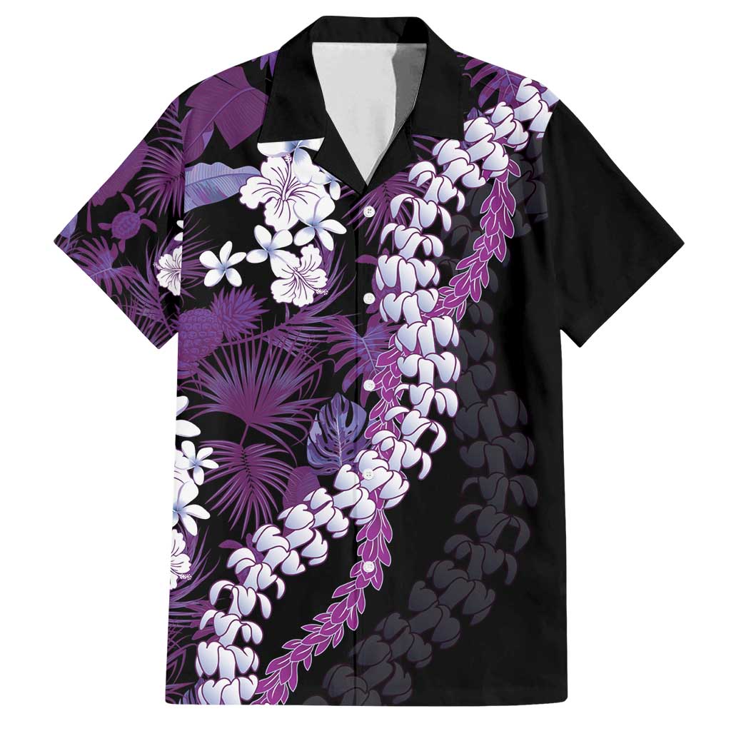 Poni Aloha Hawaii Lei Family Matching Off Shoulder Short Dress and Hawaiian Shirt Tropical Flowers Elegant Vibe LT14 Dad's Shirt - Short Sleeve Purple - Polynesian Pride