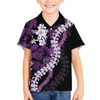 Poni Aloha Hawaii Lei Family Matching Off Shoulder Short Dress and Hawaiian Shirt Tropical Flowers Elegant Vibe LT14 Son's Shirt Purple - Polynesian Pride