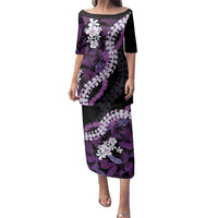 Poni Aloha Hawaii Lei Family Matching Puletasi and Hawaiian Shirt Tropical Flowers Elegant Vibe LT14 Mom's Dress Purple - Polynesian Pride
