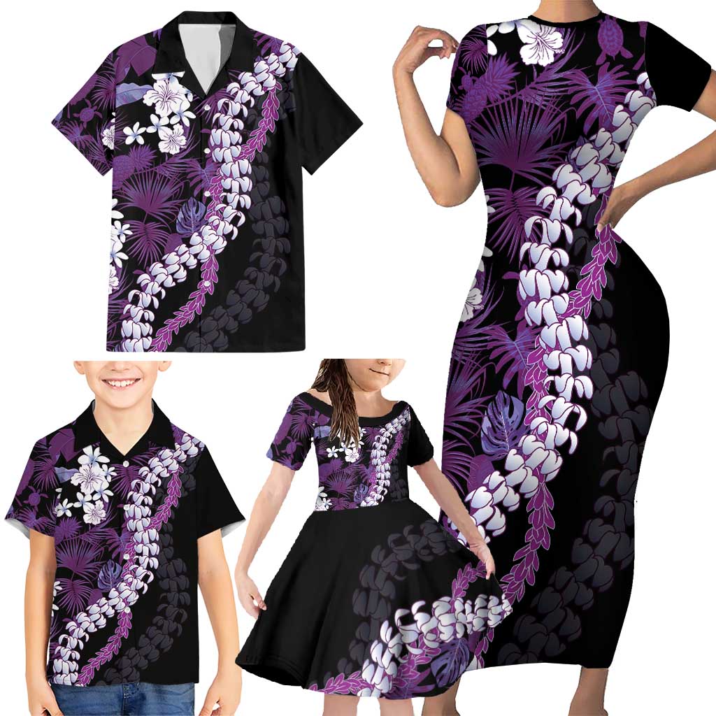 Poni Aloha Hawaii Lei Family Matching Short Sleeve Bodycon Dress and Hawaiian Shirt Tropical Flowers Elegant Vibe - Polynesian Pride