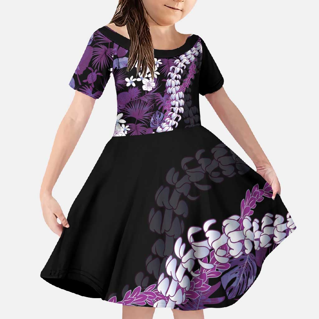 Poni Aloha Hawaii Lei Family Matching Summer Maxi Dress and Hawaiian Shirt Tropical Flowers Elegant Vibe LT14 Daughter's Dress Purple - Polynesian Pride