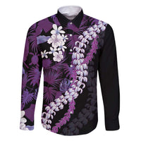Poni Aloha Hawaii Lei Family Matching Summer Maxi Dress and Hawaiian Shirt Tropical Flowers Elegant Vibe LT14 Dad's Shirt - Long Sleeve Purple - Polynesian Pride