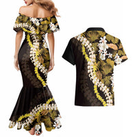 Kula Aloha Hawaii Lei Couples Matching Mermaid Dress and Hawaiian Shirt Tropical Flowers Elegant Vibe - Polynesian Pride