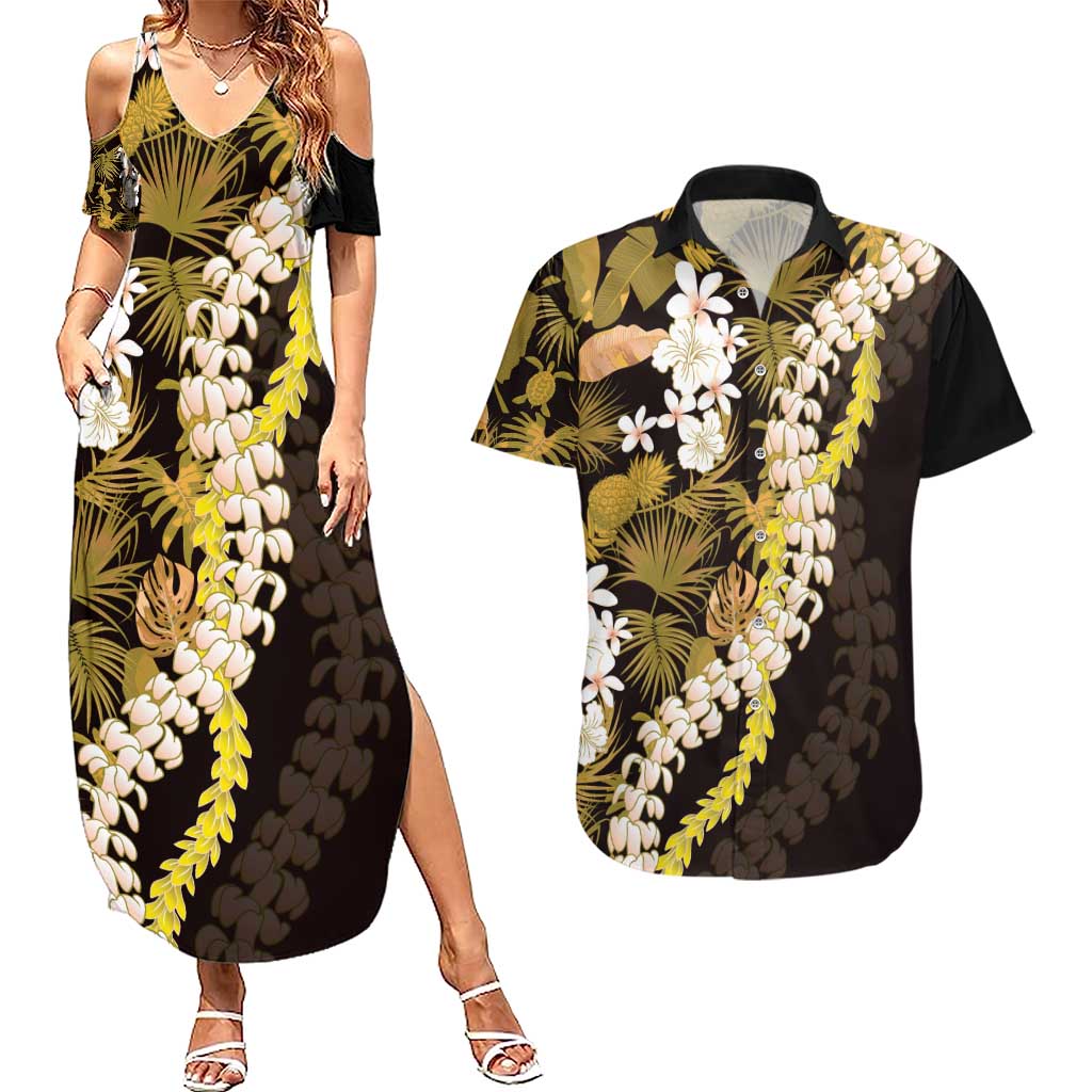 Kula Aloha Hawaii Lei Couples Matching Summer Maxi Dress and Hawaiian Shirt Tropical Flowers Elegant Vibe - Polynesian Pride