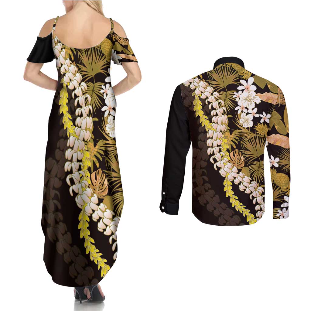 Kula Aloha Hawaii Lei Couples Matching Summer Maxi Dress and Long Sleeve Button Shirt Tropical Flowers Elegant Vibe LT14 - Polynesian Pride