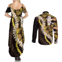 Kula Aloha Hawaii Lei Couples Matching Summer Maxi Dress and Long Sleeve Button Shirt Tropical Flowers Elegant Vibe LT14 - Polynesian Pride
