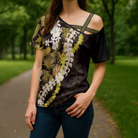 Kula Aloha Hawaii Lei Cross Shoulder Shirt Tropical Flowers Elegant Vibe - Polynesian Pride