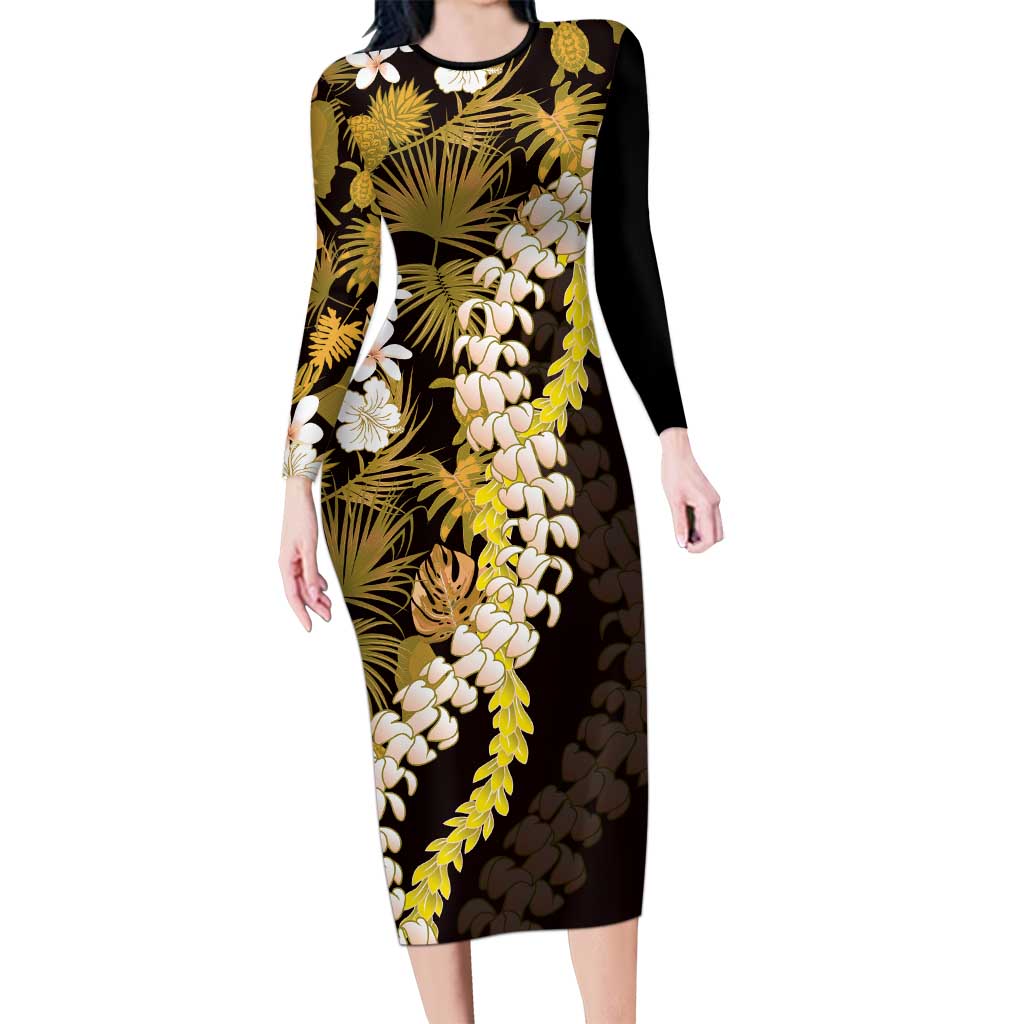 Kula Aloha Hawaii Lei Family Matching Long Sleeve Bodycon Dress and Hawaiian Shirt Tropical Flowers Elegant Vibe - Polynesian Pride
